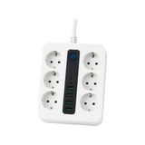 6 Priz + 4 USB Çıkışlı Akıllı Çoklu Priz - Aç/kapa Anahtarlı, Hızlı Şarj Destekli, 3680 Watt, Ev & Ofis Kullanımı - Ahşap - Bej - Siyah