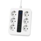 6 Priz + 4 USB Çıkışlı Akıllı Çoklu Priz – Aç/Kapa Anahtarlı, Hızlı Şarj Destekli, 3680 Watt, Ev & Ofis Kullanımı