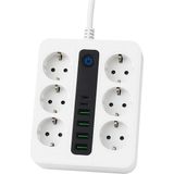 6 Priz + 4 USB Çıkışlı Akıllı Çoklu Priz - Aç/kapa Anahtarlı, Hızlı Şarj Destekli, 3680