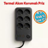 6 Prizli 4 Usb Girişli Akım Korumalı Topraklı Golyat Grup Şarj Fiş Priz 2 Metre Uzatma Kablosu