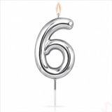 6 Rakam Mum Gümüş - 10 cm
