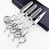 6" Salon Berber Profesyonel Saç Makası 440C (4 parça Set-B) | Tüm saç tipleri için uygundur, hem salon hem de ev kullanımı için saç kesme makineleri, ayarlanabilir gergi vidaları