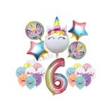 6 Yaş Gökkuşağı Konsepti Unicorn Temalı Doğum Günü Parti Kutlama Seti