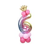 6 Yaş Gökkuşağı Renkleri Rakam Balon Altın Taçlı 6 Rakamlı Balon