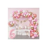 6 Yaş Lüks Pembe Rose Gold Pembe Folyo Balon Doğum Günü Parti Seti Süsü, 1112544520212