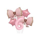 6 Yaş Pembe Renkli Retro Pembe Fiyonklu Balonlu Doğum Günü Parti Seti Süsü