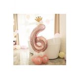 6 Yaş Rose Rakam Ve Kral Tacı Folyo Balon Doğum Günü
