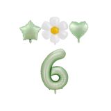 6 Yaş Su Yeşili Renk Rakam Yıldız Kalp ve Papatya Folyo Balon Seti