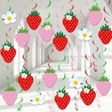 60 Adet Çilek Parti Süslemeleri Çilek Asılı Girdap Berry İlk Doğum Günü Afişleri Çilek Folyo Swirls Tavan Çocuklar Kızlar için Çilek Bebek Duş 1. Doğum Günü Tema Parti Favor Malzemeleri