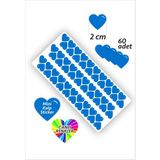 60 Adet Kalp Etiket Mavi Renk 2 cm Kalp Temalı Sticker Seti