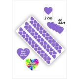 60 Adet Mor Kalp Etiket Renk 2 cm Kalp Temalı Sticker Seti