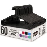60 Adet Slim Plastik Elbise Askısı, Gardrop İçin Alan Tasarruflu Pantolon Gömlek Ceket Etek Askısı, Kıyafet Askısı, 39.5 cm x 17.5 cm (60, SİYAH)