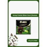 %60 Bitter Antep Fıstıklı Kare Çikolata - 65 Gram - 6 Adet