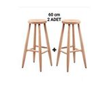 60 Cm ( 2 Adet ) Ham Ahşap Yuvarlak Bar Tabure Sandalye Kayın
