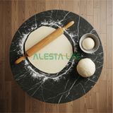 60 Cm Çap - Siyah Desenli Katlanabilir Yer Sofrası Hamur Açma Tahtası Oyun Masası - 21 Cm Yükseklik Siyah Mermer Desenli