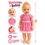 60 cm Konuşan Bebek – Pembe Kareli Elbiseli Gerçekçi Oyuncak Bebek