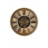 60 cm Yuvarlak Hareketli Çarklı Vintage Duvar Saati, Dünya Haritası Desenli Roma Rakamlı, Altın/Siyah, Metal Kasa, Salon ve Ofis için
