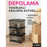 60 Lt Kapaklı Oyuncak Saklama Kutusu 3’lü Set – Tekerlekli Kilitli Bpa Içermez Çocuk Odası Organizer - Antrasit