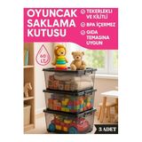 60 LT Kapaklı Oyuncak Saklama Kutusu 3’lü Set – Tekerlekli Kilitli BPA İçermez Çocuk Odası Organizer Siyah