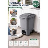 60 Lt Tekerlekli Pedallı Çöp Kovası | Büyük Boy Plastik Çöp Kutusu | Hijyenik Pedallı Kapaklı Ev, Ofis ve Bahçe Kullanımı