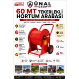 60 Metre Tekerlekli Yangın Ve Bahçe Hortum Arabası Metal Hortum Sarma Makarası Şantiye