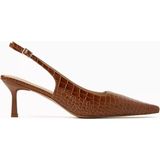 60 mm Kroko Desenli Deri Slingback Topuklu Ayakkabı - Kahverengi
