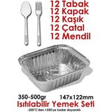 60 Parça Alüminyum Folyo Kaplı Çatal-Kaşıklı Kapaklı Yemek Taşıma Seti 500GR Soğuk+Isıya+Fırına Uyum