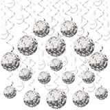 60 Parça Disko Parti Süslemeleri 70'ler Disko Topu Asılı Swirls 70'ler Parti Hibiscus Swirls Retro Disko Ateş Partisi Boogie Partisi 1970'ler Doğum Günü Partisi Hippi Partisi için Tavan Dekorasyonu