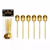 60 Parça Gold Tatlı Kaşık Seti 13Cm - 1 Paket İçinde 6 Adet Vardır - 10 Paket Gönderilir