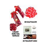 600 Kuru Gül Yaprağı,20 Kalp Balon,25 Beyaz Mum Romantik Hediye 1