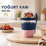 600 ml Granola ve Yoğurt Kabı Müsli Kabı Kaşıklı Çift Hazneli Saklama Kabı Sızdırmaz Bpa Içermez Sariva Home