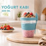 600 ml Kahvaltılık Yoğurt Kabı Granola ve Müsli Kabı Kaşıklı Taşınabilir Çift Hazneli Bpa Içermez Sariva Home