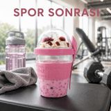 600 ml Müsli ve Yoğurt Kabı Granola Saklama Kabı Kaşıklı Sızdırmaz Çift Bölmeli Taşınabilir Sariva Home