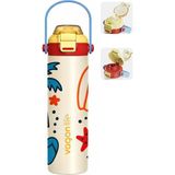 600 ml Tek Kapak Çift Kullanım Pipetli Rahat Içim Kulplu Paslanmaz Çelik Termos FF1111-600ML Be - Çok Renkli