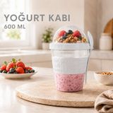 600 ml Yoğurt ve Granola Kabı Müsli Kabı Kaşıklı Kahvaltılık Saklama Kabı Çift Hazneli Taşınabilir Bpa Içermez Sariva Home
