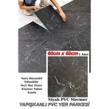60Cmx60cm Siyah Mermer Desenli Pvc-Lvt Yapışkanlı Yer Kaplama Paneli Kauçuklu Floor Banyo Wc S74p