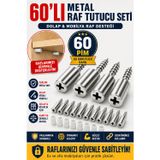 60'lı Metal Raf Tutucu Pimi ve Beyaz Koruyucu Kapak Dolap Kitaplık Mobilya Raf Destek Seti 120 Parça