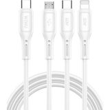 60W Link Type-C Süper Fast Pd Şarj Kablosu 3in1 iPhone Samsung Xiaomi Huawei Hızlı Şarj Data USB Kablo Kopmayan Sağlam Halat Örgülü 1.2m - Beyaz - 3in1 60W Süper Fast Link