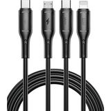 60W Link Type-C Süper Fast Pd Şarj Kablosu 3in1 iPhone Samsung Xiaomi Huawei Hızlı Şarj Data USB Kablo Kopmayan Sağlam Halat Örgülü 1.2m - Siyah - 3in1 60W Süper Fast Link