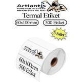60x100 mm Barkod Etiketi Yapışkanlı 3 Adet Rulo Etiket Termal Barkot Terazi Etiketi 500 lü Barkod Yazıcılarına Uyumludur