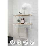 60x20 cm Banyo Rafı Duvara Monte Havluluk 2 Katlı Dekoratif Düzenleyici Organizer Beyaz Metal - Çam