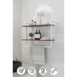 60x20 cm Banyo Rafı Duvara Monte Havluluk 2 Katlı Dekoratif Düzenleyici Organizer Beyaz Metal - Ceviz