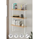60X20 cm Beyaz Metal 3 Raflı Duvar Rafı | Kitaplık & Mutfak Banyo Organizer - Meşe