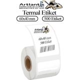 60x40 mm Barkod Etiketi Yapışkanlı 1 Adet Rulo Etiket Termal Barkot Terazi Etiketi 500 lü Barkod Yazıcılarına Uyumludur