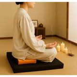 60X60 & 40X20 Meditasyon Minderi Seti Ikili Yoga Meditasyon Minderi Lotus Çiçeği Baskılı Meditasyon Minderi - Siyah - Turuncu