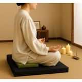 60X60 & 40X20 Meditasyon Minderi Seti Ikili Yoga Meditasyon Minderi Lotus Çiçeği Baskılı Meditasyon Minderi - Siyah - Yeşil