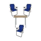 60X80 Çam Desenli Katlanır Masa + 3 Adet Katlanır Sandalye Kamp Seti Bahçe Takımı Mavi - 10 cm - Renkli