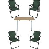 60X80 Çam Desenli Katlanır Masa + 4 Adet Katlanır Sandalye Kamp Seti Bahçe Takımı Yeşil - Standart - Renkli