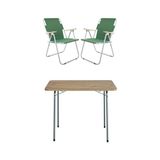 60X80 Çam Katlanır Masa ve 2 Adet Katlanır Sandalye Kamp Bahçe Balkon Seti Yeşil - 10 cm - Renkli
