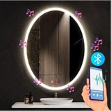 60x80(h) cm Bluetoothlu Buğu Çözücülü Dokunmatik Işıklı Kumlamalı Oval Banyo Aynası